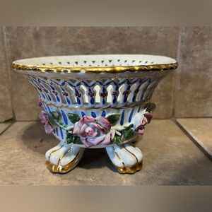 Formalities Elegant Floral Ceramic Bowl with Gold Accents “Vintage”